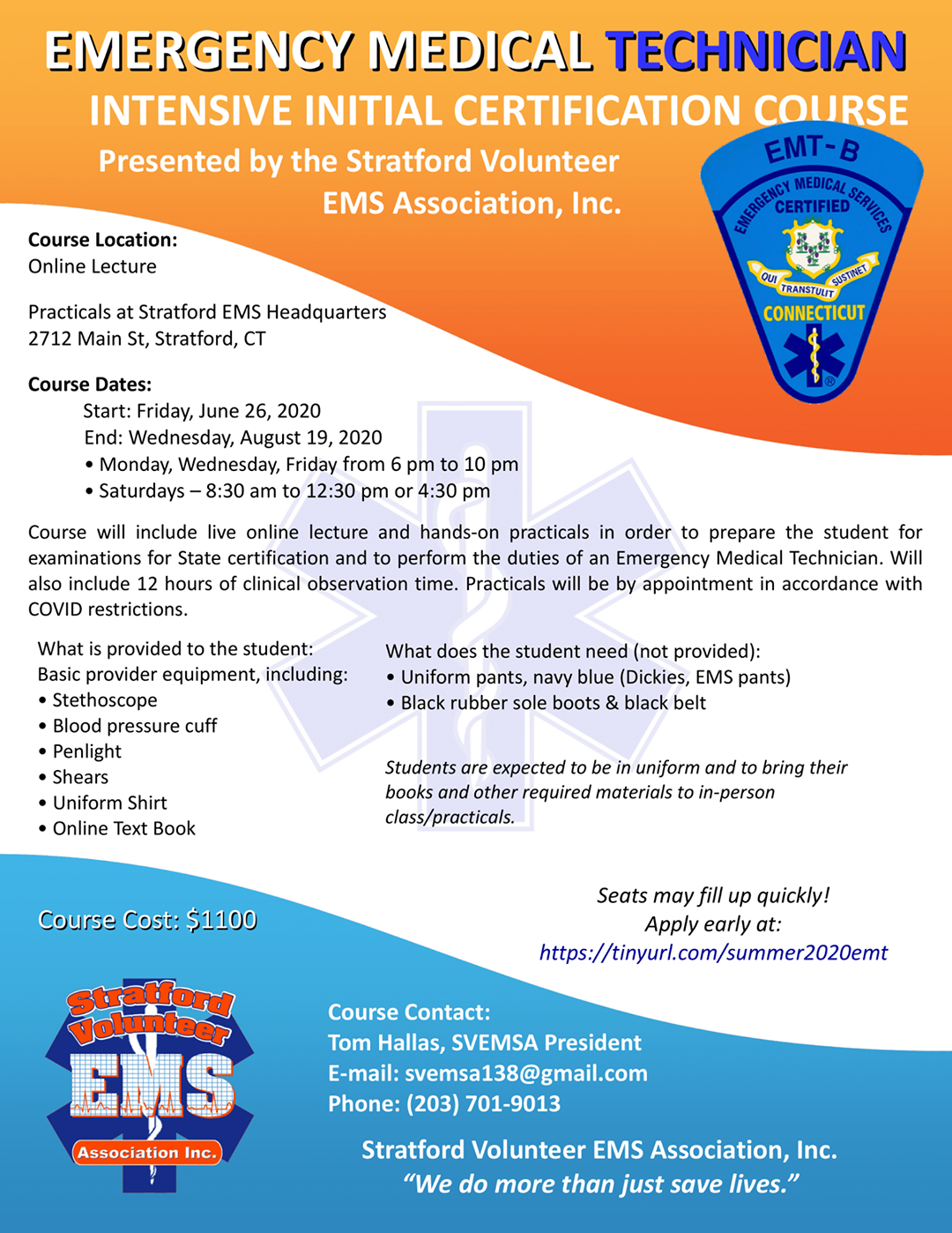 SUMMER 2020 EMT COURSE » Stratford EMS